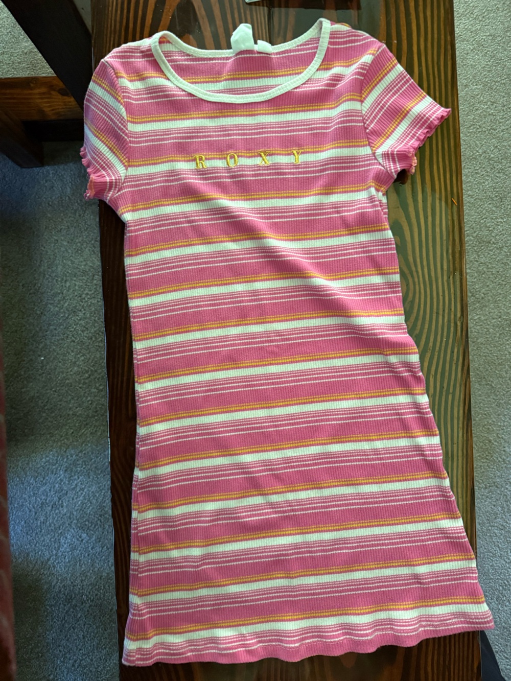 Roxy Pink Striped Ribbed Tank Dress with Yellow and White Accents